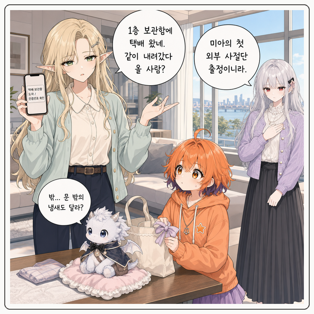 154화: 미아의 첫 수직 원정 (부제: 택배 보관함은 작은 동굴이 아닙니다) 001컷