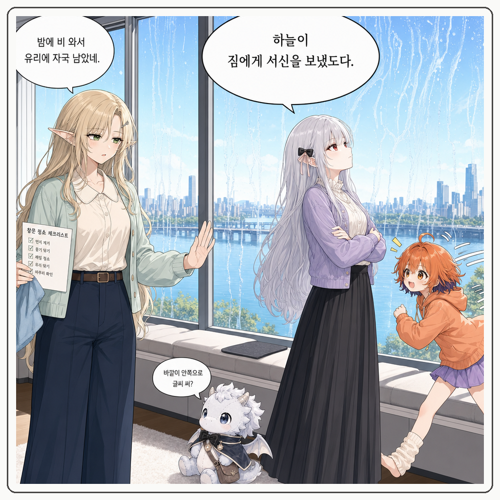 159화: 유리에 남은 빗물 글씨 (부제: 창문은 바깥이 쓰는 노트가 아닙니다) 001컷