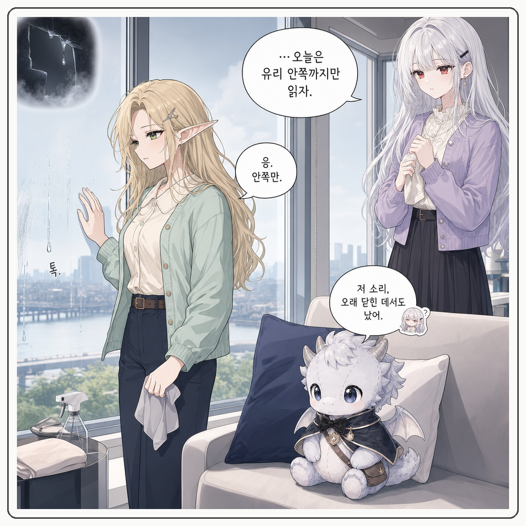 159화: 유리에 남은 빗물 글씨 (부제: 창문은 바깥이 쓰는 노트가 아닙니다) 006컷