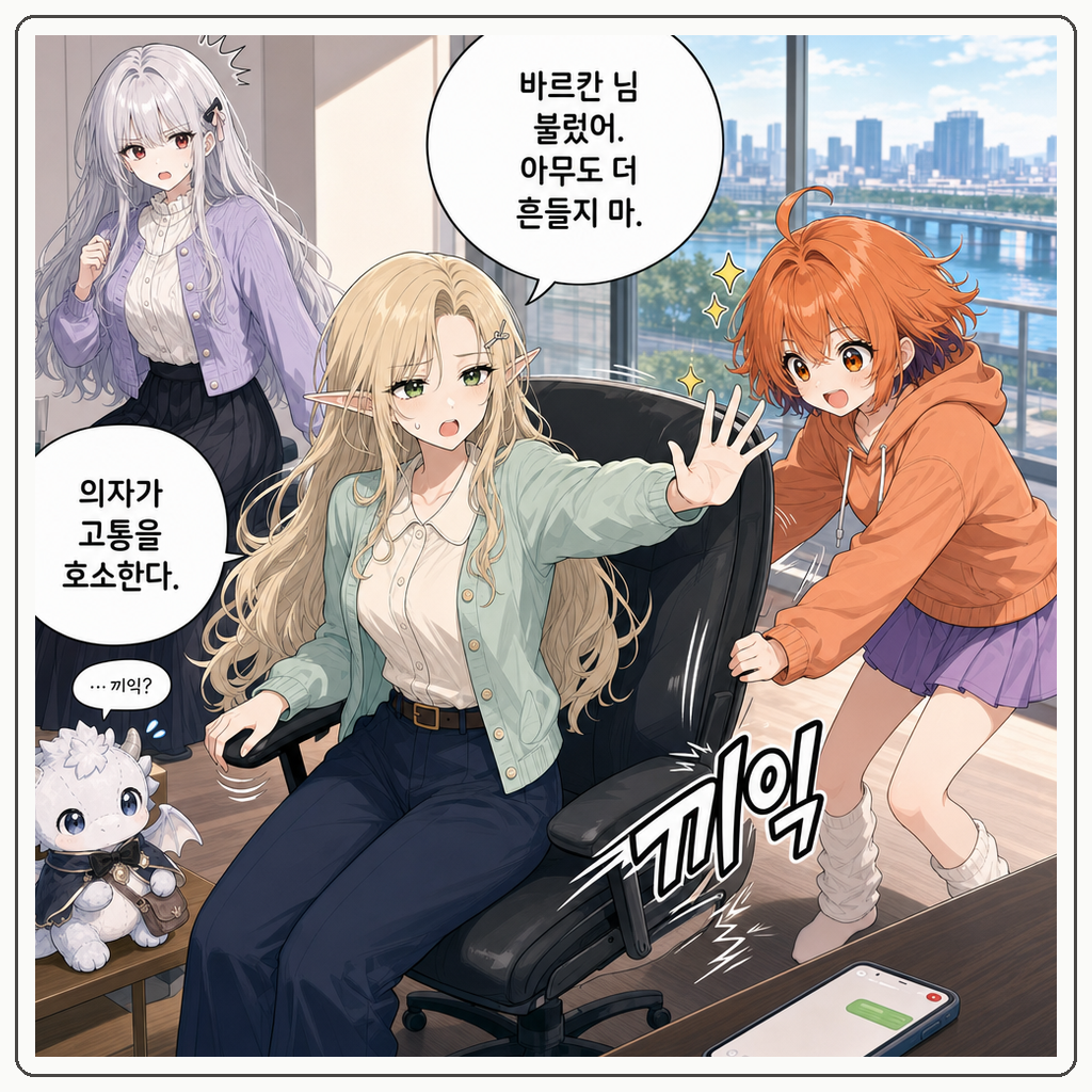 169화: 바르칸의 삐걱 의자 수리 (부제: 망치는 응원봉이 아니야) 001컷