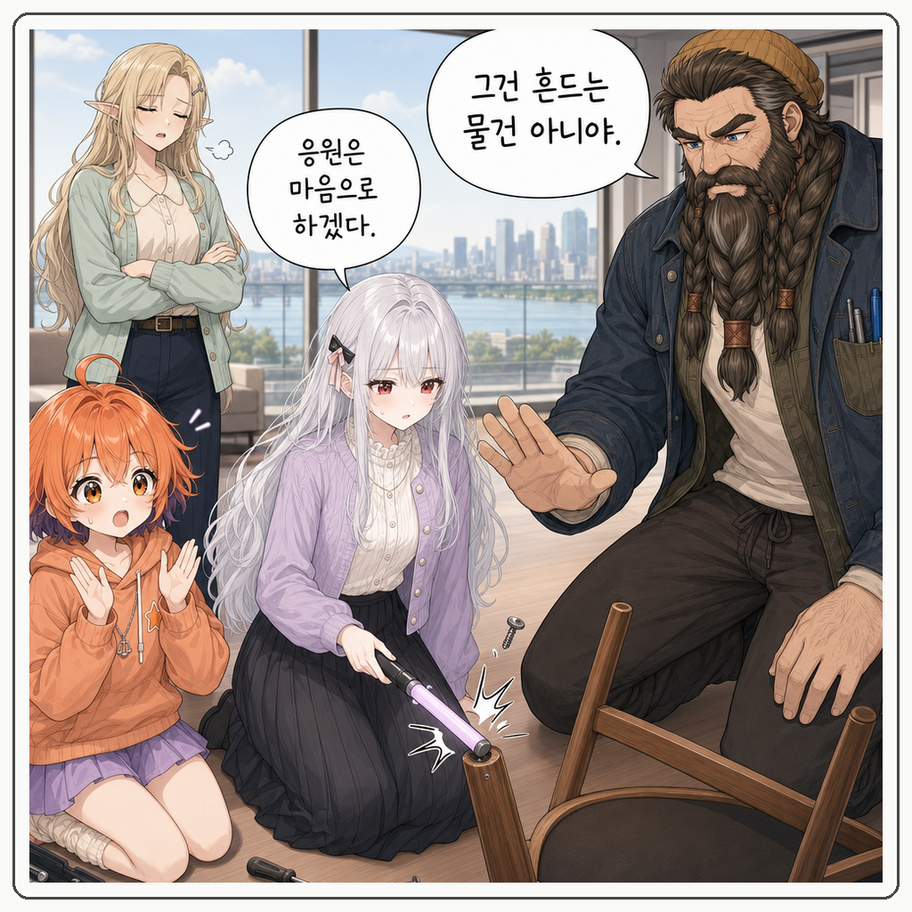169화: 바르칸의 삐걱 의자 수리 (부제: 망치는 응원봉이 아니야) 003컷