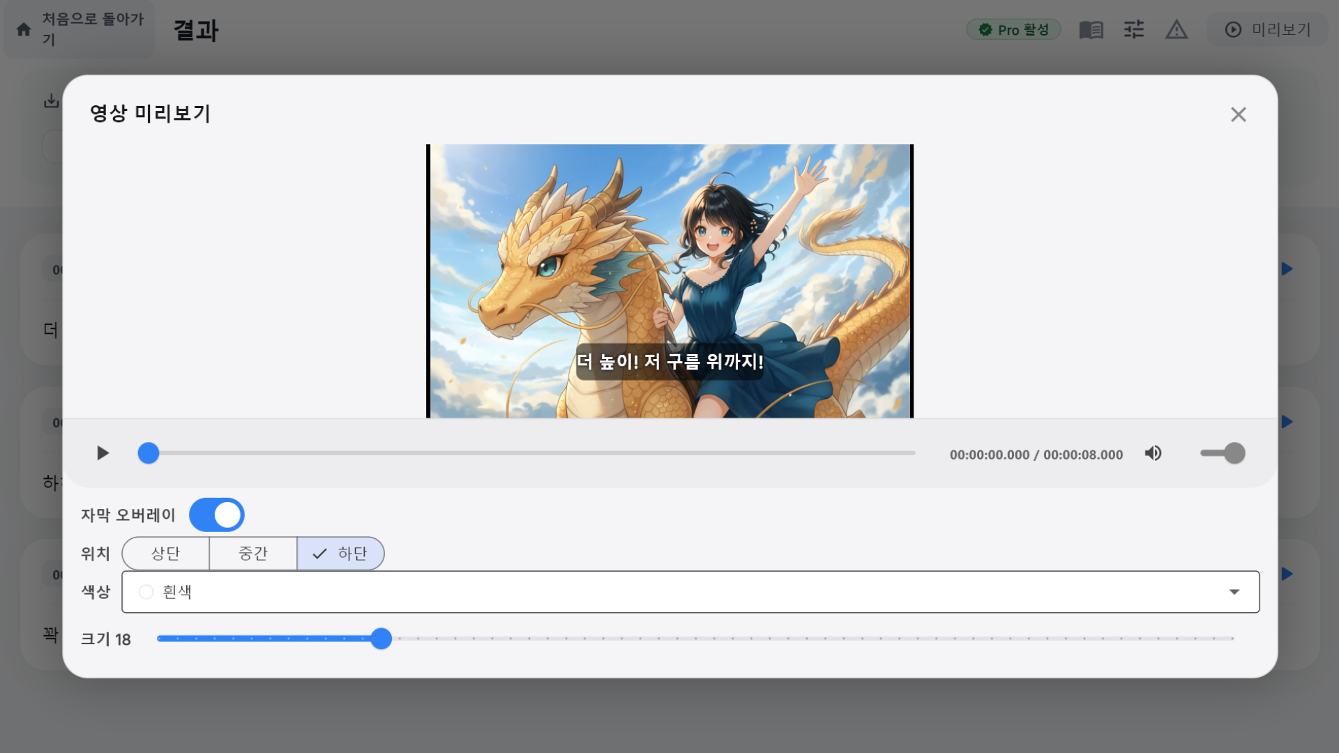 자막 미리보기/싱크 확인 화면